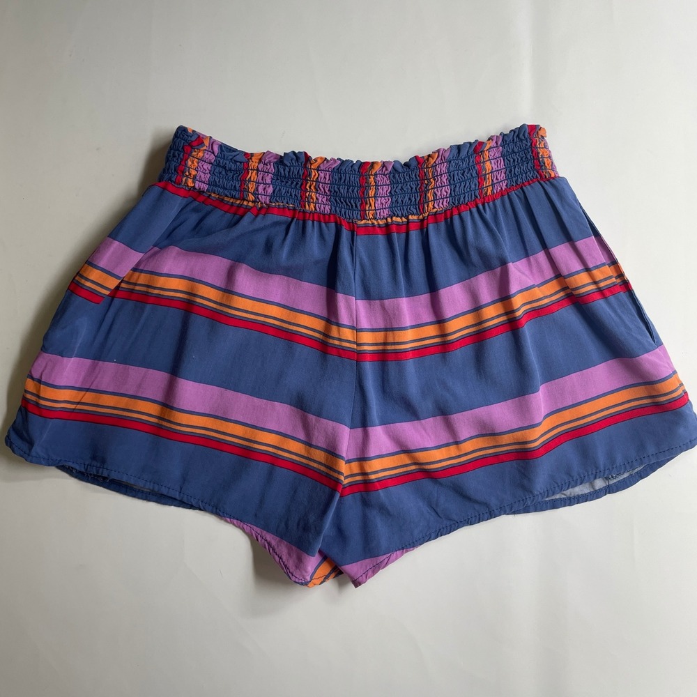 Splendid Womens XS Blue Striped Smocked Back Boho Artsy Summer Shorts USA Made